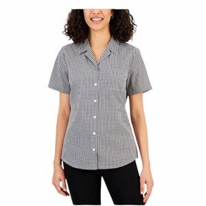 Karen Scott Women's Black and White Gingham Button Down Shirt Size S